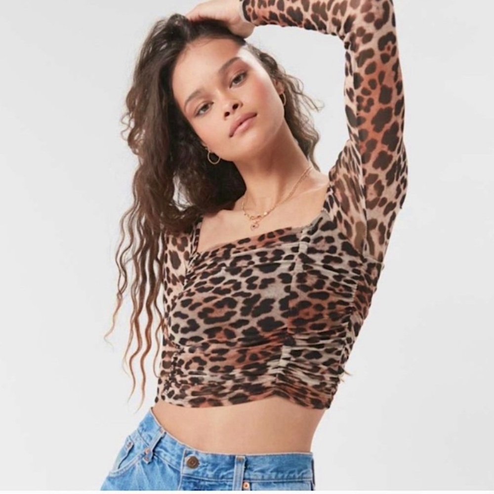 Urban Outfitters Leopard Print Mesh Crop Top Size S NWT